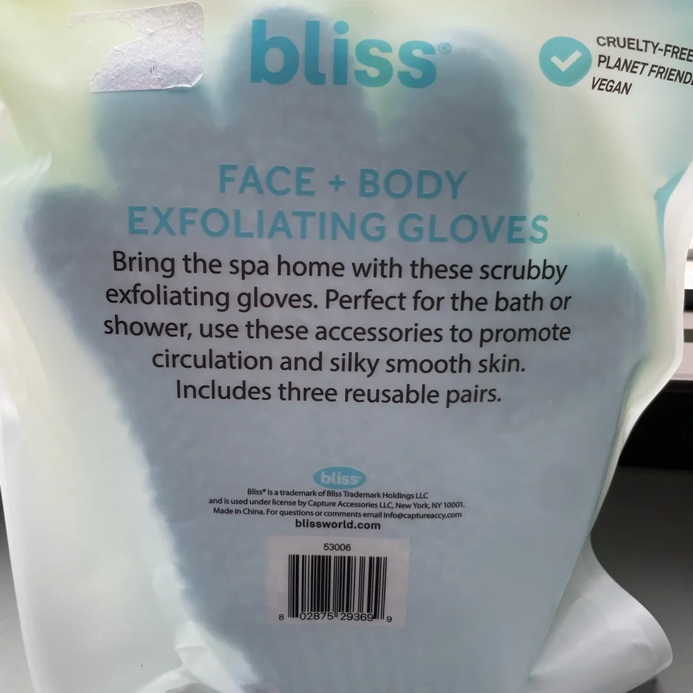 Bliss Face and Body Exfoliating Gloves - 3 pack- yellow/blue/green